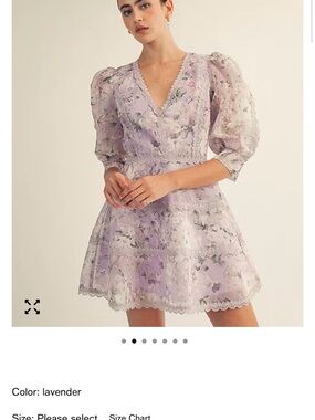 Lavender Lace Puff-Sleeve V-Neck Mini Dress